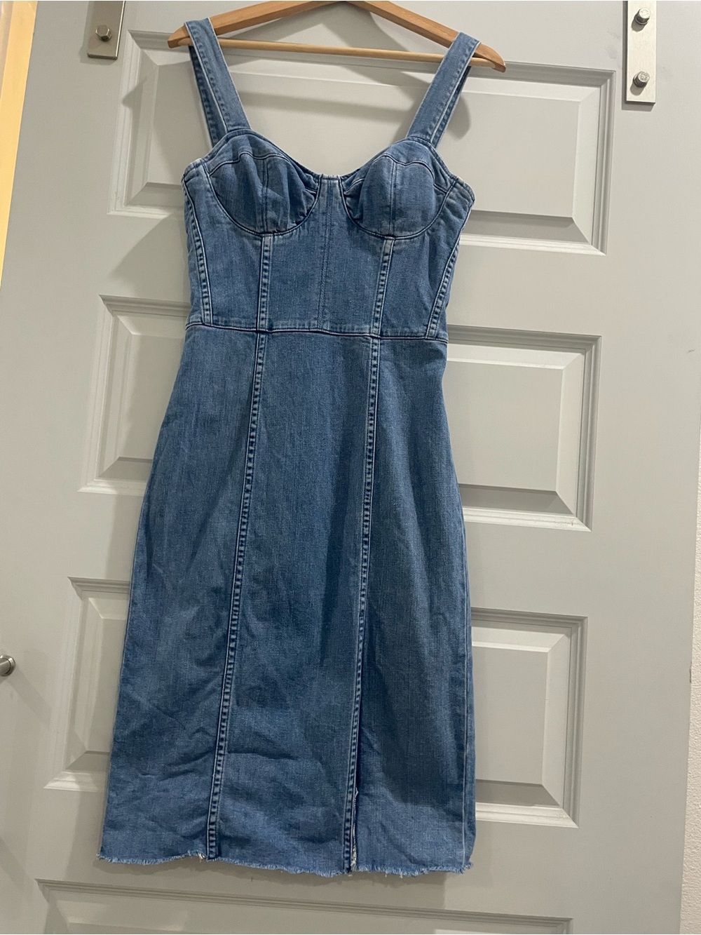 GRLFRND Gianna Bustier Denim Midi Dress S